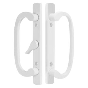 CLEARANCE Legacy Handle Set for Sliding Doors, 3-15/16″ Hole Space – White Center Latch (DH-211-W)