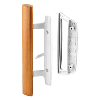 Sliding Patio Glass Door Handle Set | Diecast + Wood Finish Mortise Style, Fits 3-15/16 In. Hole Spacing
