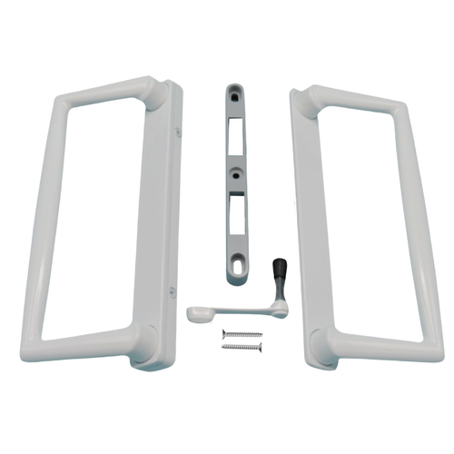 9″ CGI / PGT Sliding Glass Patio Door Surface Mount Handle + Thumb Latch Lever, Screws, + Keepers – 4-15/16″ Hole Space (DH-660)