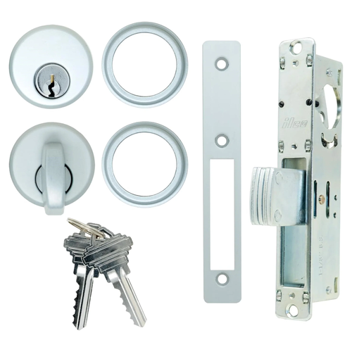 Storefront 1-1/8 in. Mortise Deadlock Function Door Lock & Cylinder + Keys Set for Adams Rite Type Storefront Door in Zinc & Aluminum White Finish
