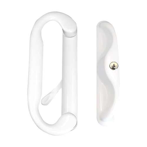 Sliding Patio Glass Door Keyed Handle Set, 4-15/16″ Hole Spacing (DH-13-393-WHITE-WITH-KEY)