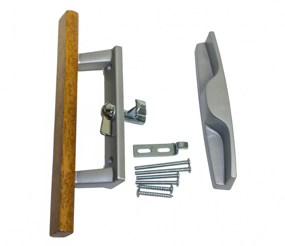 Sliding Patio Glass Door Handle, Wood and Aluminum, 3-15/16″ Hole Spacing (DH-104)