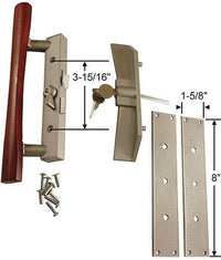 (DH-113) Sliding Patio Door Keyed Aluminum Handle Set with Wood Handle, 3-15/16″ Hole Space